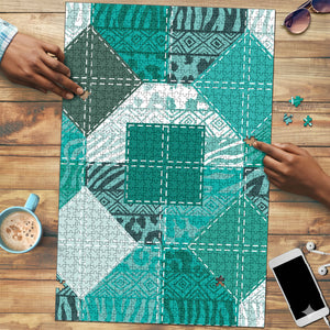 African American Quilt Inspired Puzzle Wild Animal Skin African Turquoise Tribal Elements