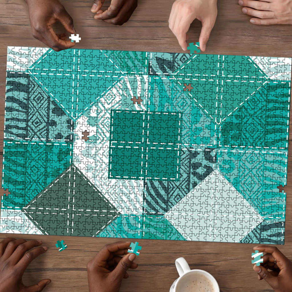 African American Quilt Inspired Puzzle Wild Animal Skin African Turquoise Tribal Elements
