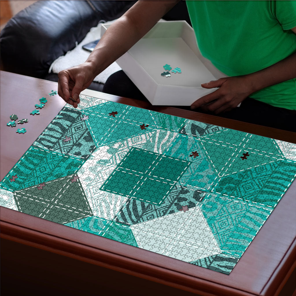 African American Quilt Inspired Puzzle Wild Animal Skin African Turquoise Tribal Elements