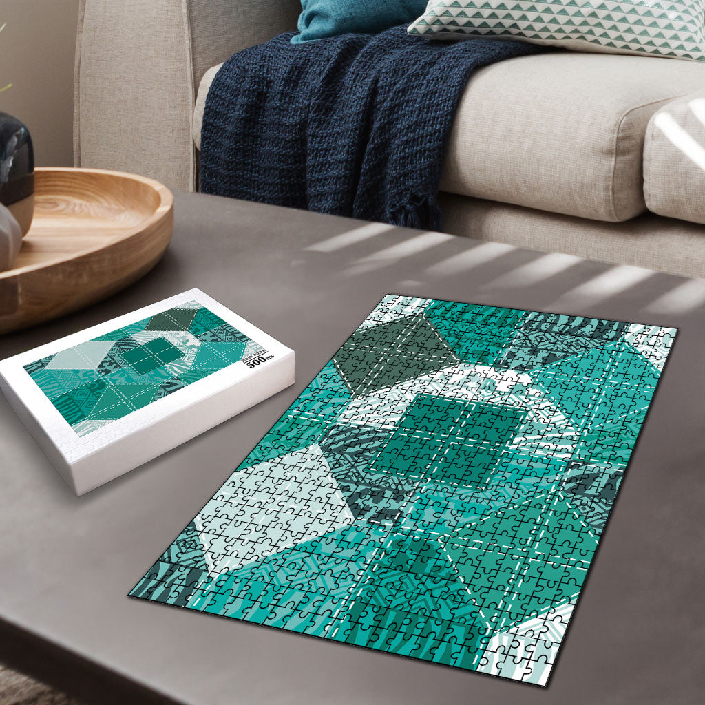 African American Quilt Inspired Puzzle Wild Animal Skin African Turquoise Tribal Elements