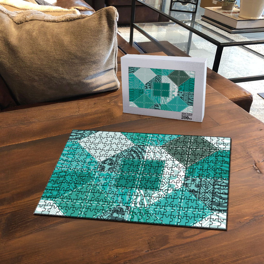 African American Quilt Inspired Puzzle Wild Animal Skin African Turquoise Tribal Elements