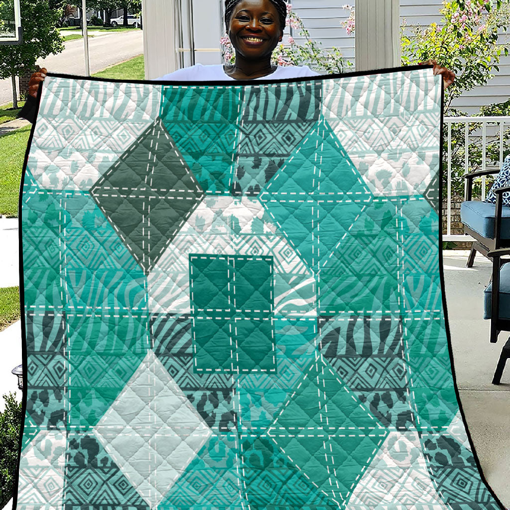 African American Quilt Inspired Quilt Wild Animal Skin African Turquoise Tribal Elements