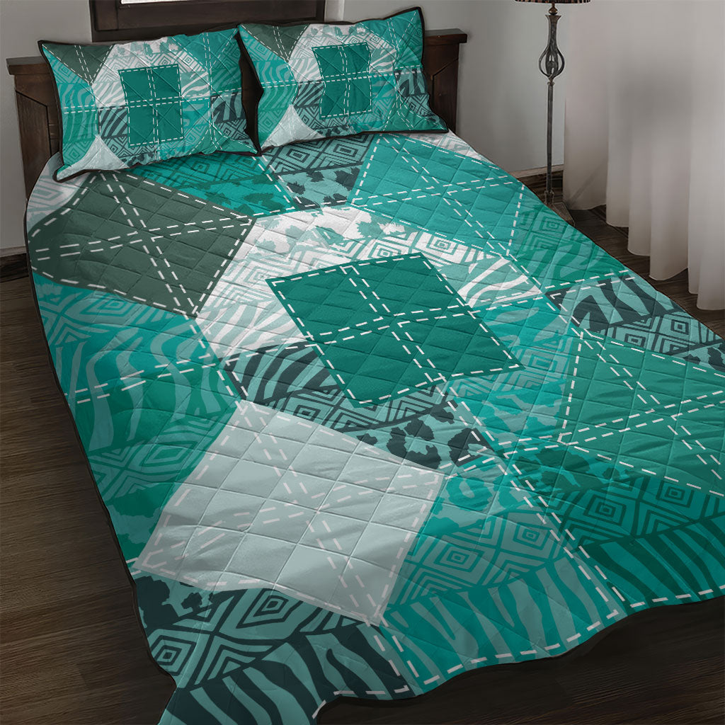 African American Quilt Inspired Quilt Bed Set Wild Animal Skin African Turquoise Tribal Elements