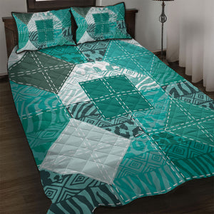 African American Quilt Inspired Quilt Bed Set Wild Animal Skin African Turquoise Tribal Elements