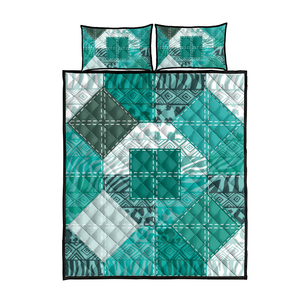 African American Quilt Inspired Quilt Bed Set Wild Animal Skin African Turquoise Tribal Elements