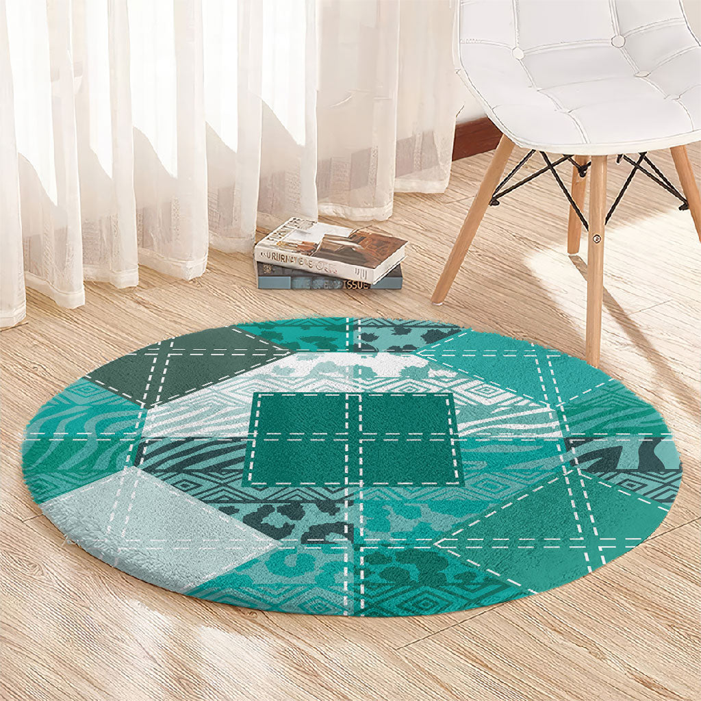 African American Quilt Inspired Round Carpet Wild Animal Skin African Turquoise Tribal Elements