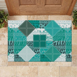 African American Quilt Inspired Rubber Doormat Wild Animal Skin African Turquoise Tribal Elements