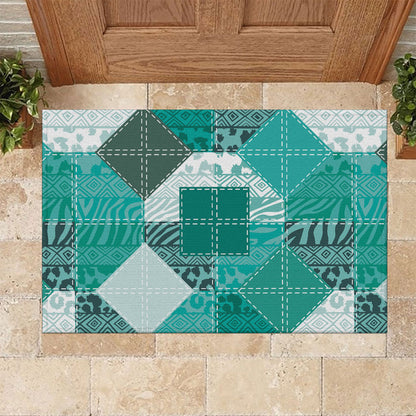 African American Quilt Inspired Rubber Doormat Wild Animal Skin African Turquoise Tribal Elements