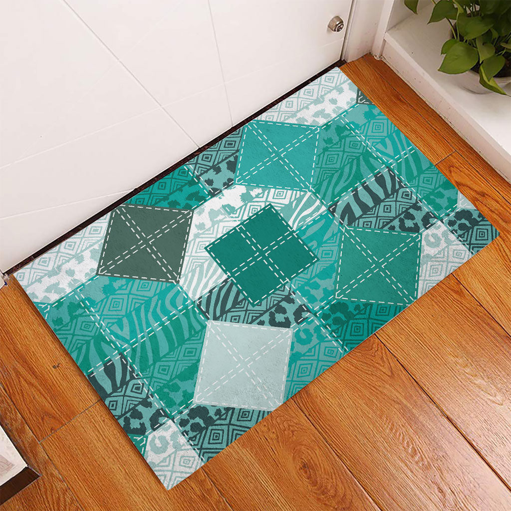 African American Quilt Inspired Rubber Doormat Wild Animal Skin African Turquoise Tribal Elements