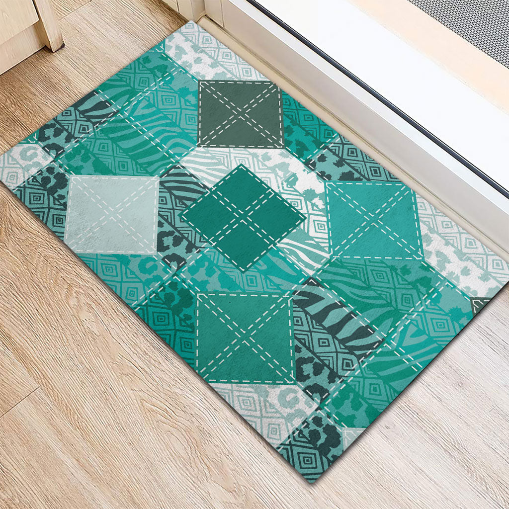 African American Quilt Inspired Rubber Doormat Wild Animal Skin African Turquoise Tribal Elements