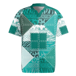 African American Quilt Inspired Rugby Jersey Wild Animal Skin African Turquoise Tribal Elements