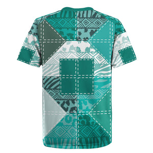 African American Quilt Inspired Rugby Jersey Wild Animal Skin African Turquoise Tribal Elements