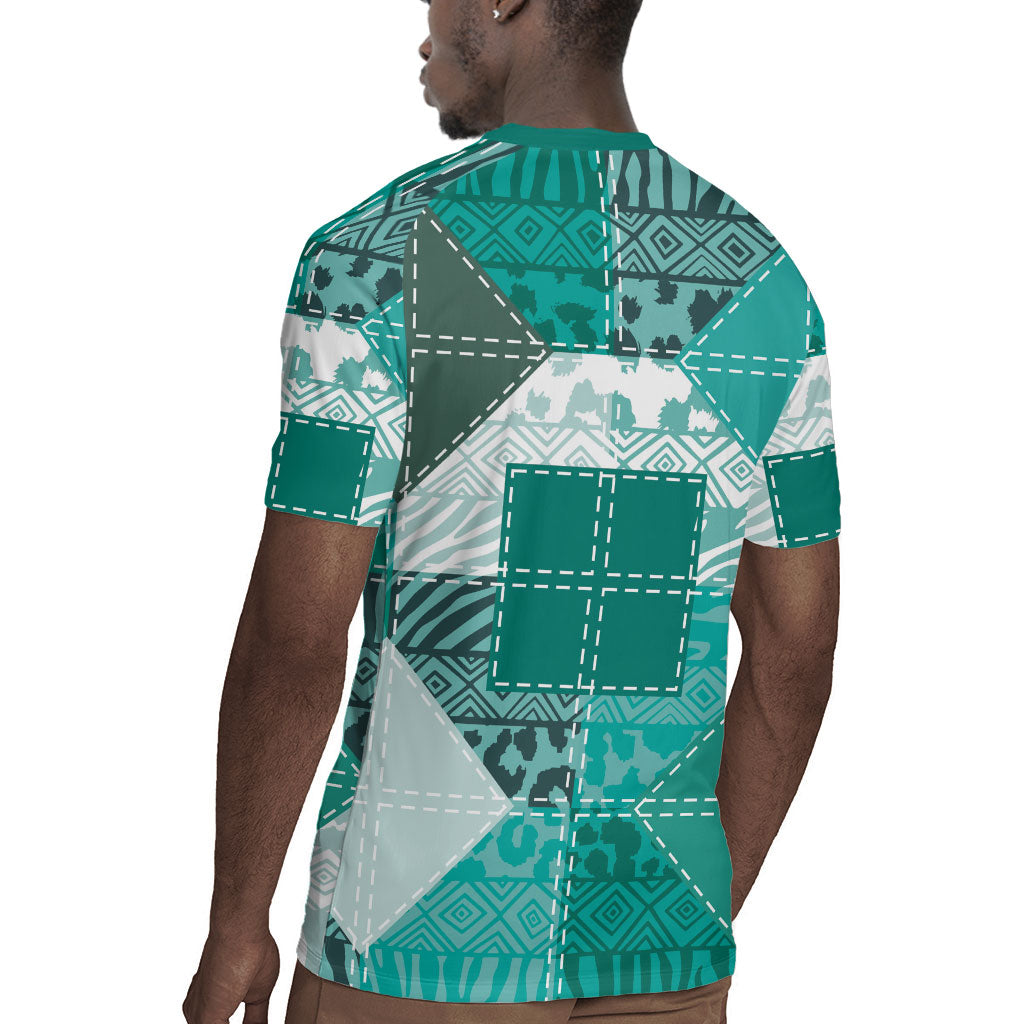 African American Quilt Inspired Rugby Jersey Wild Animal Skin African Turquoise Tribal Elements