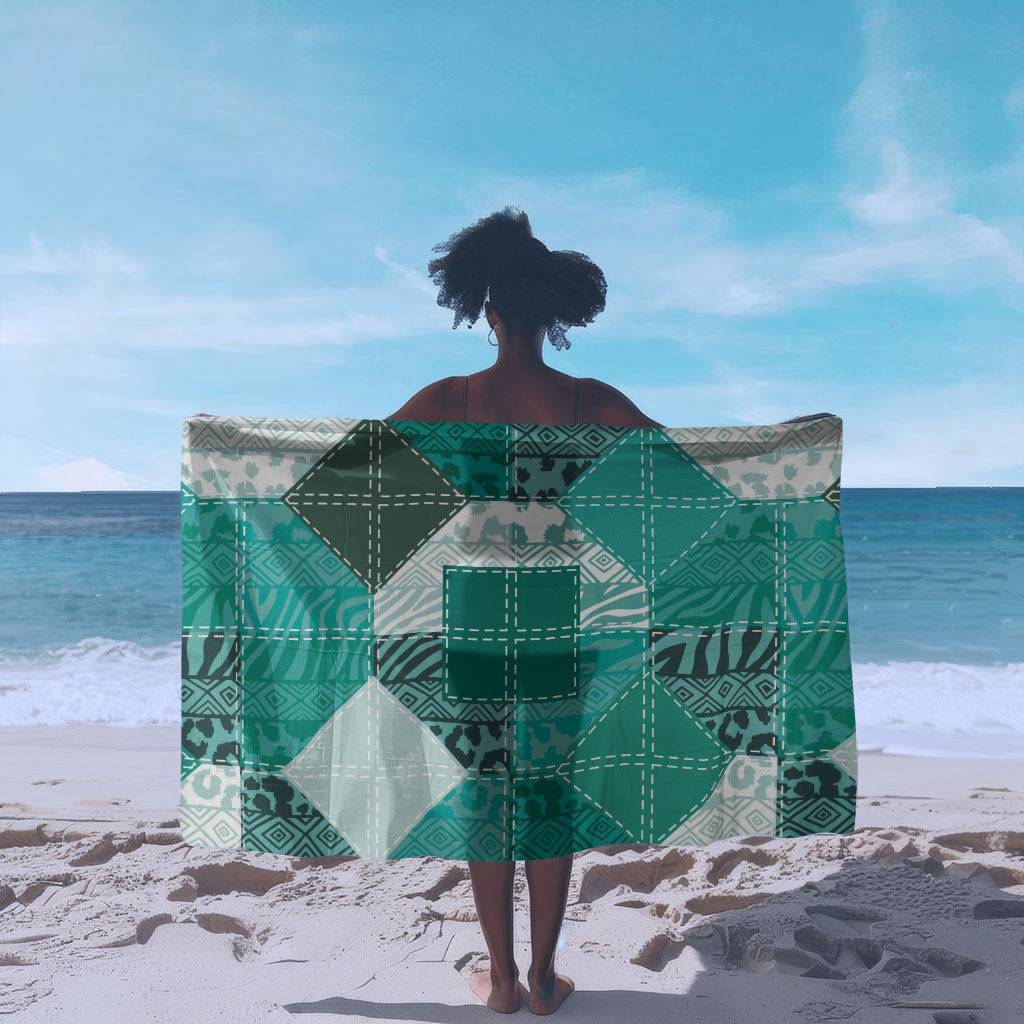 African American Quilt Inspired Sarong Wild Animal Skin African Turquoise Tribal Elements