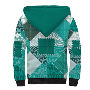 African American Quilt Inspired Sherpa Hoodie Wild Animal Skin African Turquoise Tribal Elements