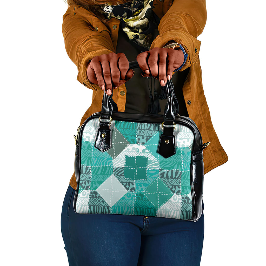 African American Quilt Inspired Shoulder Handbag Wild Animal Skin African Turquoise Tribal Elements