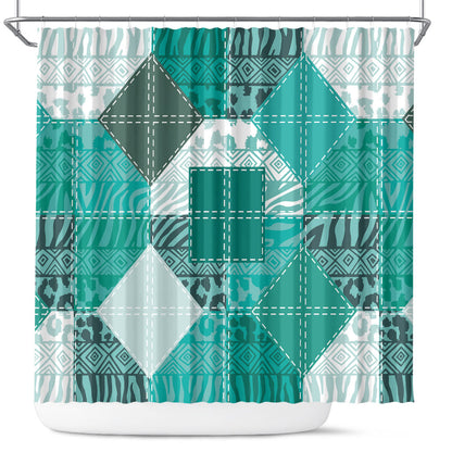 African American Quilt Inspired Shower Curtain Wild Animal Skin African Turquoise Tribal Elements