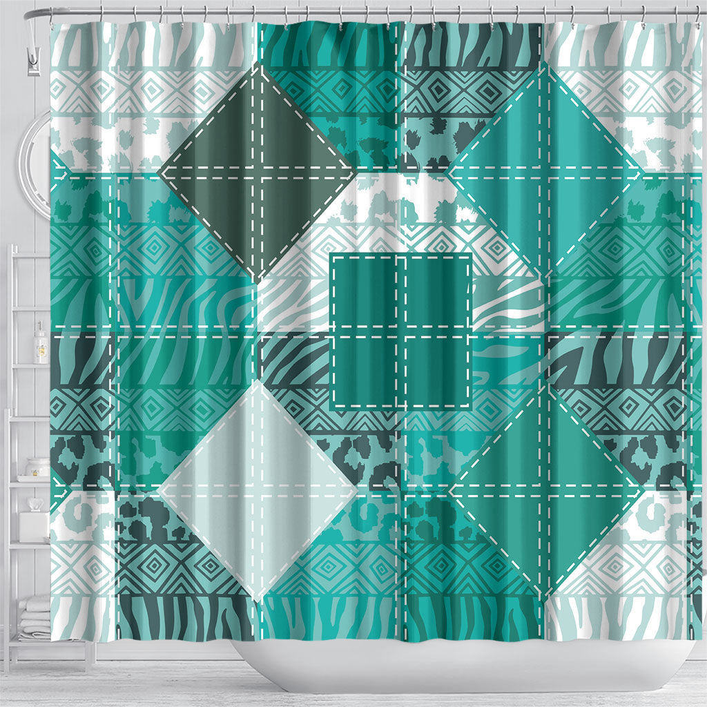 African American Quilt Inspired Shower Curtain Wild Animal Skin African Turquoise Tribal Elements