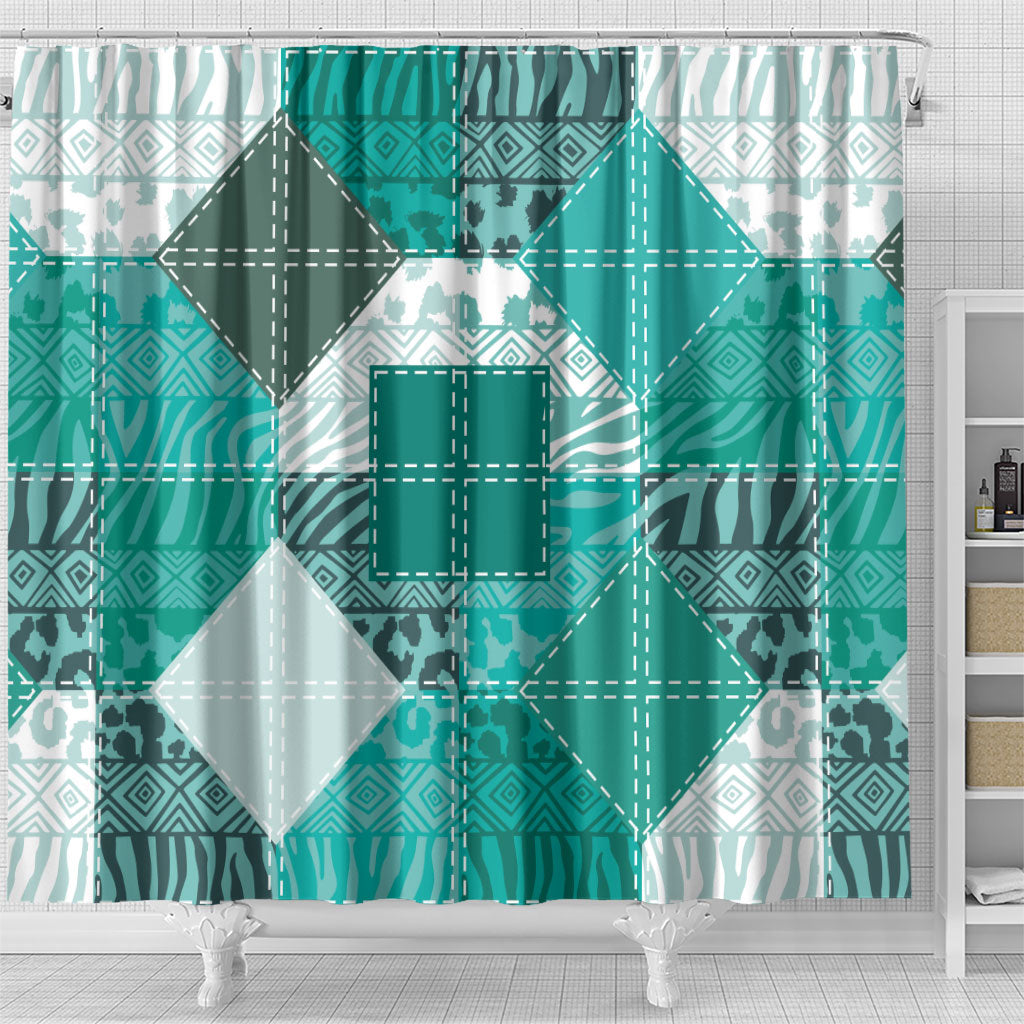 African American Quilt Inspired Shower Curtain Wild Animal Skin African Turquoise Tribal Elements