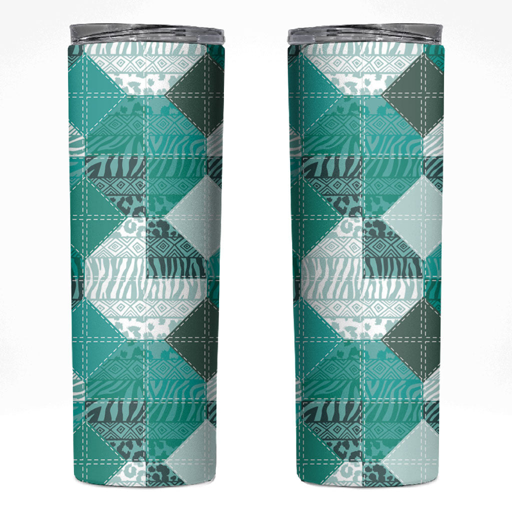 African American Quilt Inspired Skinny Tumbler Wild Animal Skin African Turquoise Tribal Elements