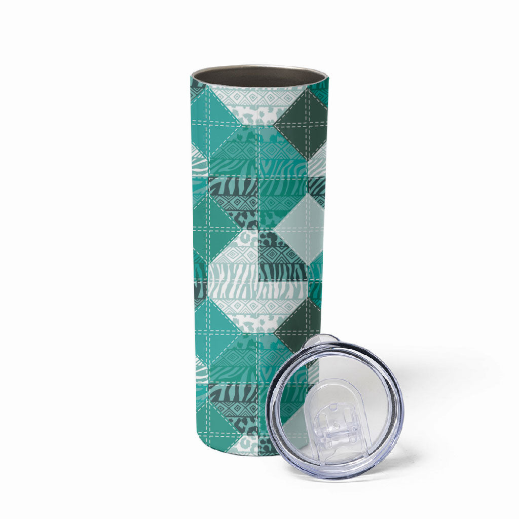 African American Quilt Inspired Skinny Tumbler Wild Animal Skin African Turquoise Tribal Elements