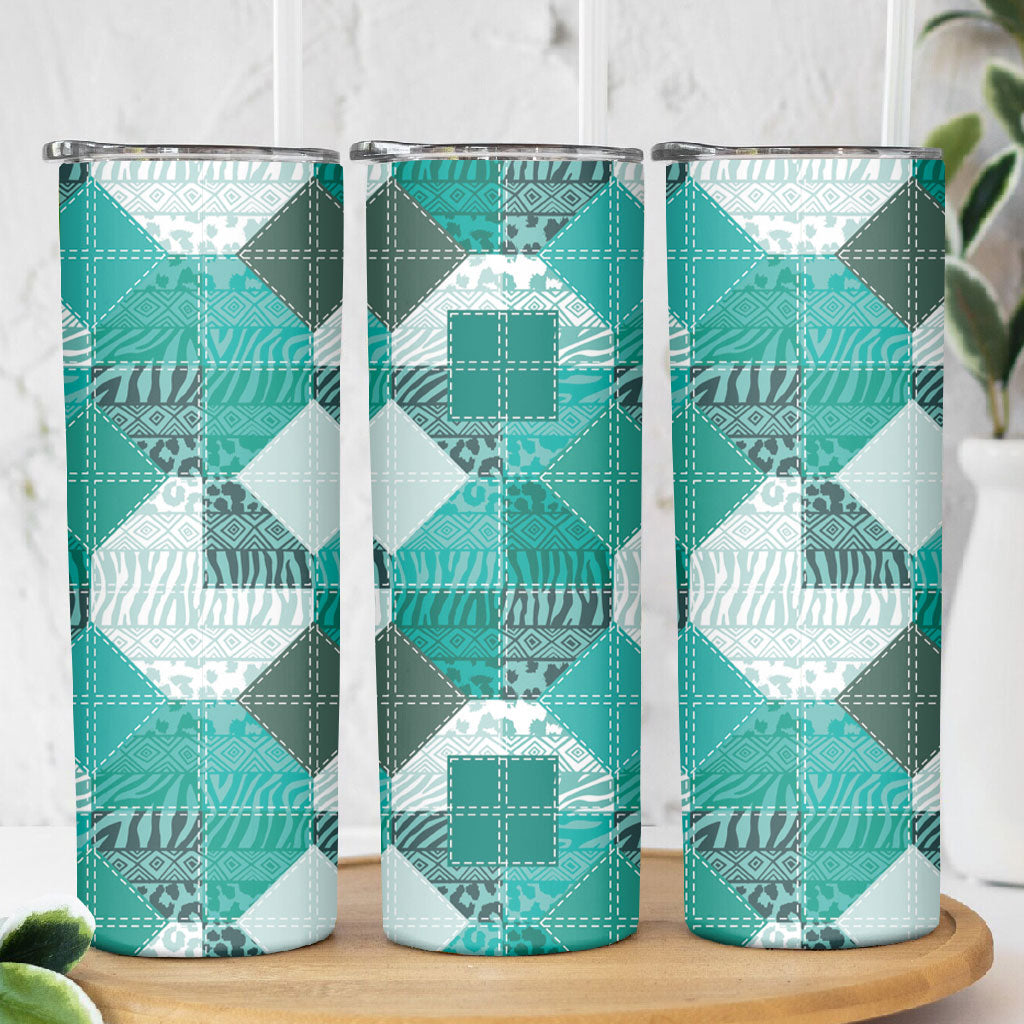 African American Quilt Inspired Skinny Tumbler Wild Animal Skin African Turquoise Tribal Elements