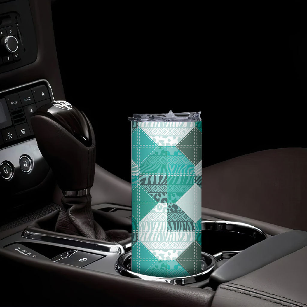African American Quilt Inspired Skinny Tumbler Wild Animal Skin African Turquoise Tribal Elements
