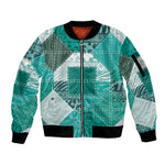 African American Quilt Inspired Sleeve Zip Bomber Jacket Wild Animal Skin African Turquoise Tribal Elements