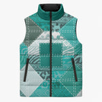 African American Quilt Inspired Sleeveless Puffer Jacket Wild Animal Skin African Turquoise Tribal Elements