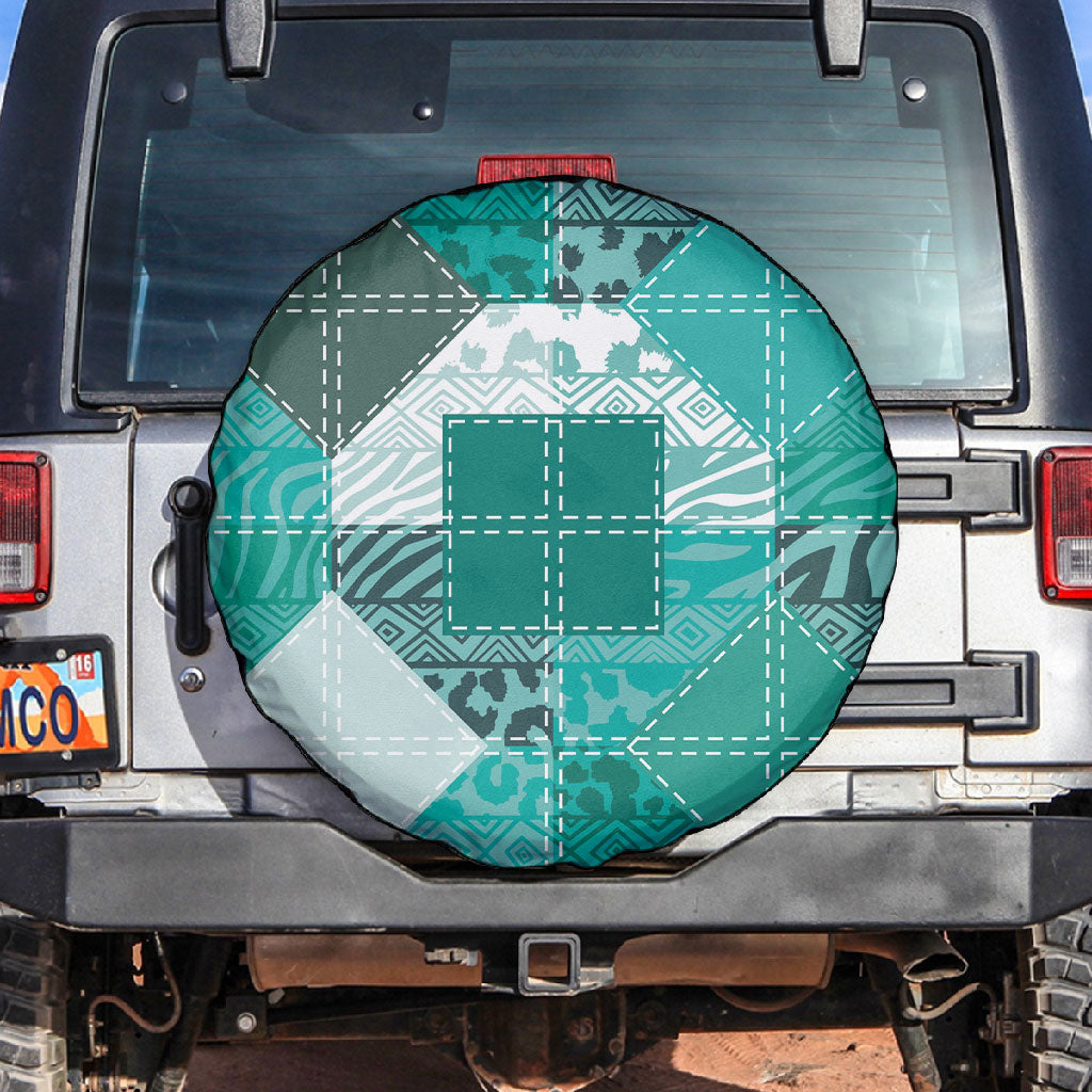 African American Quilt Inspired Spare Tire Cover Wild Animal Skin African Turquoise Tribal Elements