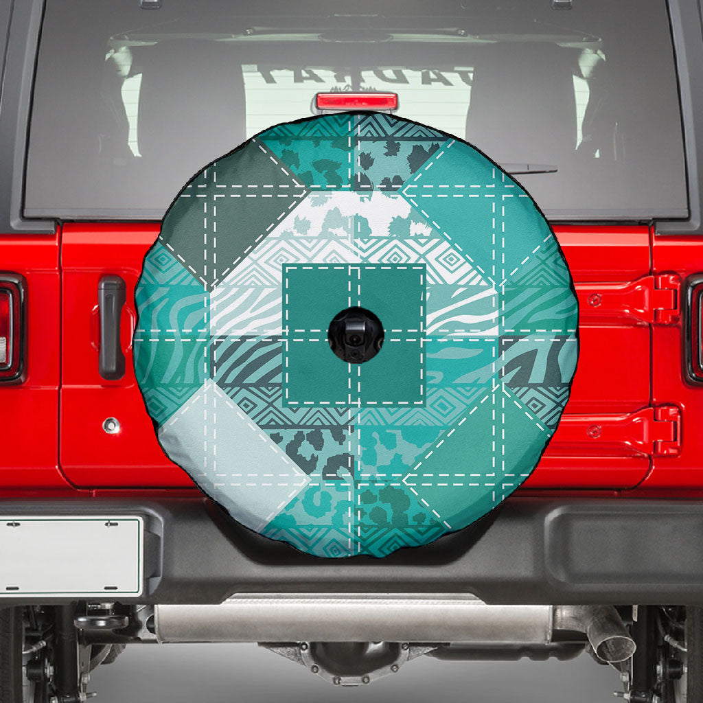 African American Quilt Inspired Spare Tire Cover Wild Animal Skin African Turquoise Tribal Elements
