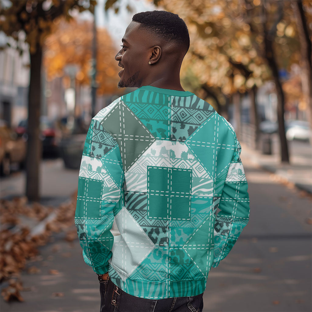 African American Quilt Inspired Sweatshirt Wild Animal Skin African Turquoise Tribal Elements
