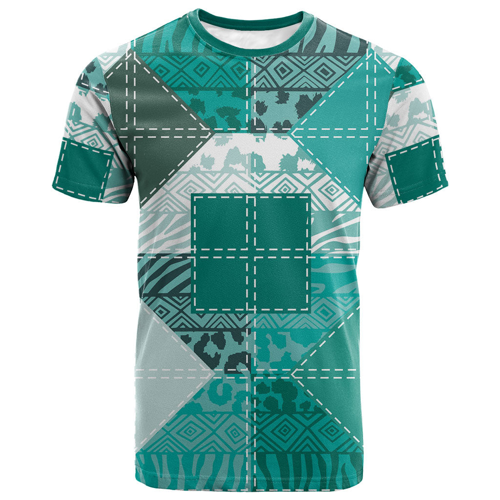 African American Quilt Inspired T shirt Wild Animal Skin African Turquoise Tribal Elements