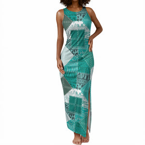 African American Quilt Inspired Tank Maxi Dress Wild Animal Skin African Turquoise Tribal Elements