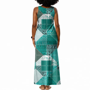 African American Quilt Inspired Tank Maxi Dress Wild Animal Skin African Turquoise Tribal Elements