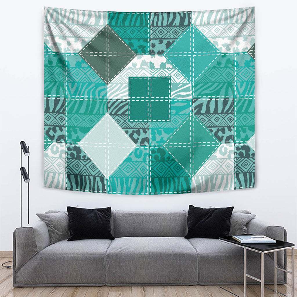 African American Quilt Inspired Tapestry Wild Animal Skin African Turquoise Tribal Elements