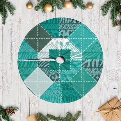 African American Quilt Inspired Tree Skirt Wild Animal Skin African Turquoise Tribal Elements