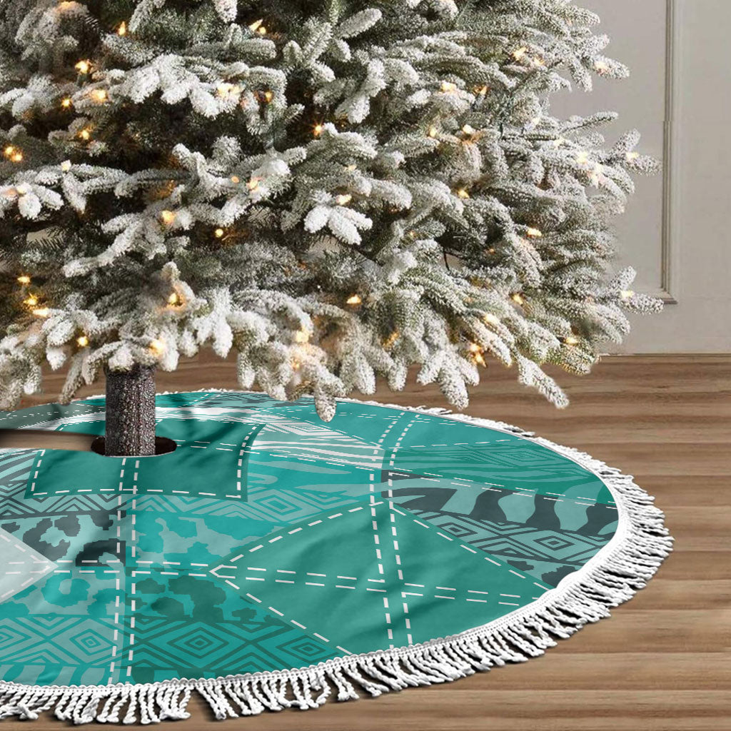 African American Quilt Inspired Tree Skirt Wild Animal Skin African Turquoise Tribal Elements