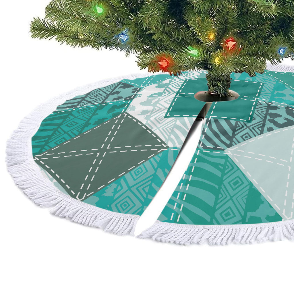 African American Quilt Inspired Tree Skirt Wild Animal Skin African Turquoise Tribal Elements