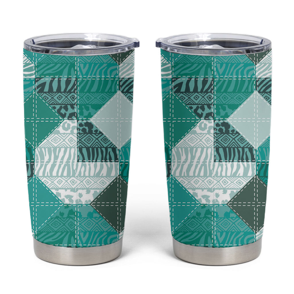 African American Quilt Inspired Tumbler Cup Wild Animal Skin African Turquoise Tribal Elements