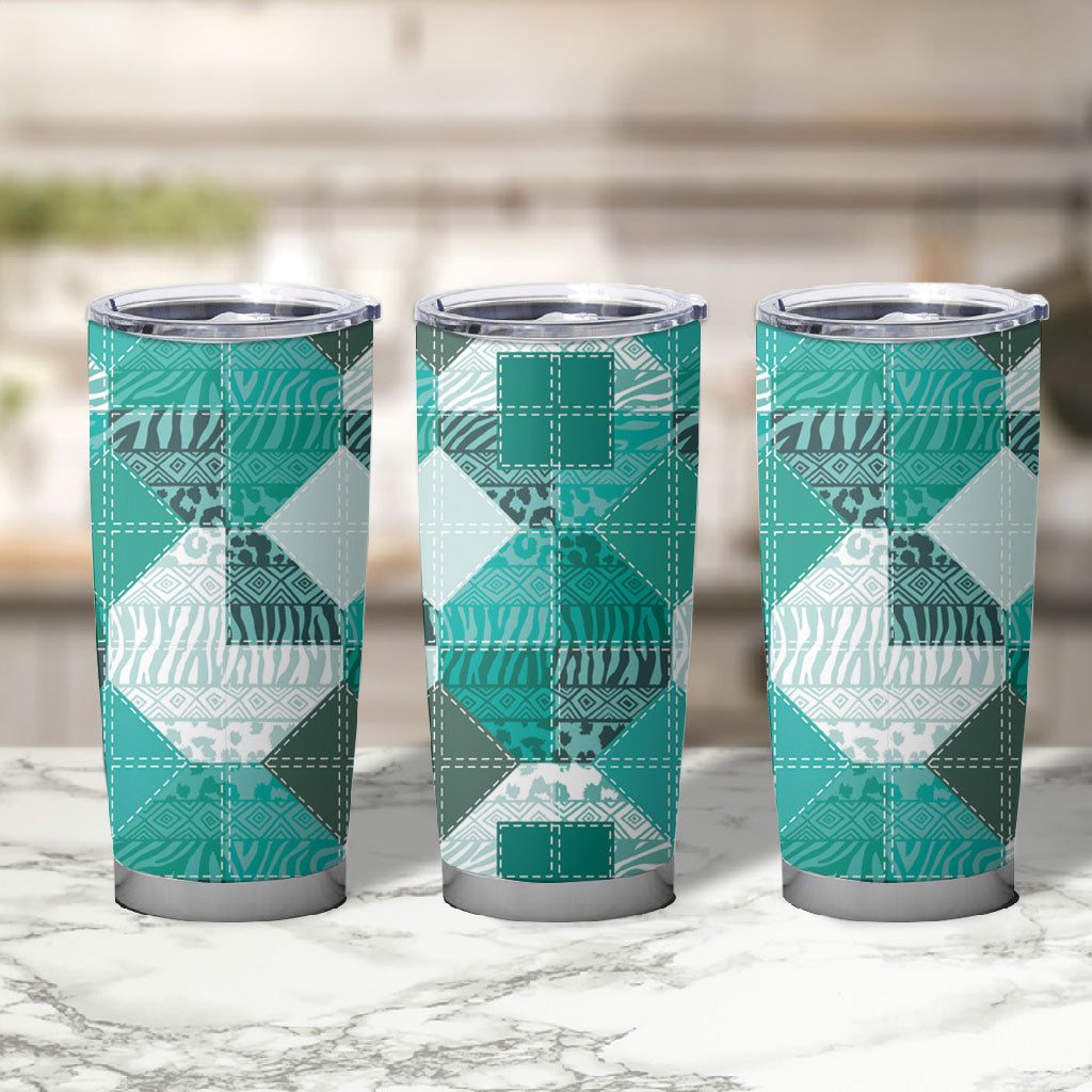 African American Quilt Inspired Tumbler Cup Wild Animal Skin African Turquoise Tribal Elements