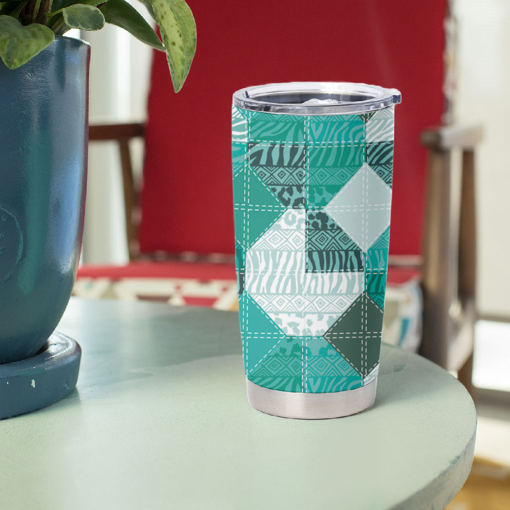 African American Quilt Inspired Tumbler Cup Wild Animal Skin African Turquoise Tribal Elements