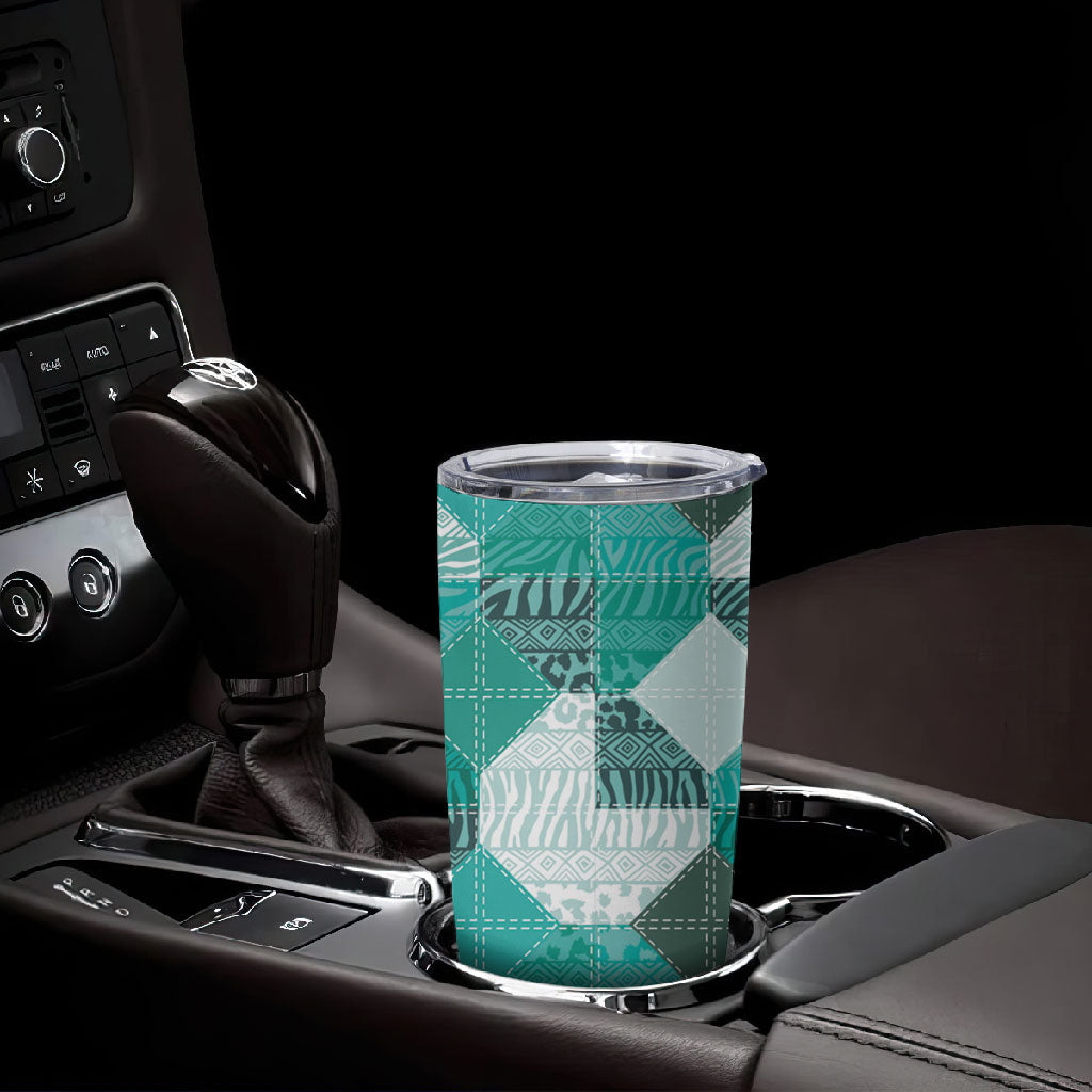 African American Quilt Inspired Tumbler Cup Wild Animal Skin African Turquoise Tribal Elements