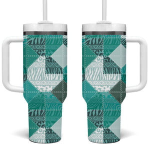 African American Quilt Inspired Tumbler With Handle Wild Animal Skin African Turquoise Tribal Elements