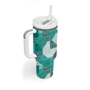 African American Quilt Inspired Tumbler With Handle Wild Animal Skin African Turquoise Tribal Elements