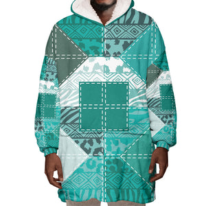 African American Quilt Inspired Wearable Blanket Hoodie Wild Animal Skin African Turquoise Tribal Elements