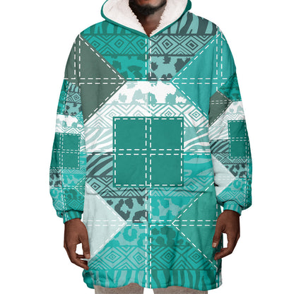 African American Quilt Inspired Wearable Blanket Hoodie Wild Animal Skin African Turquoise Tribal Elements