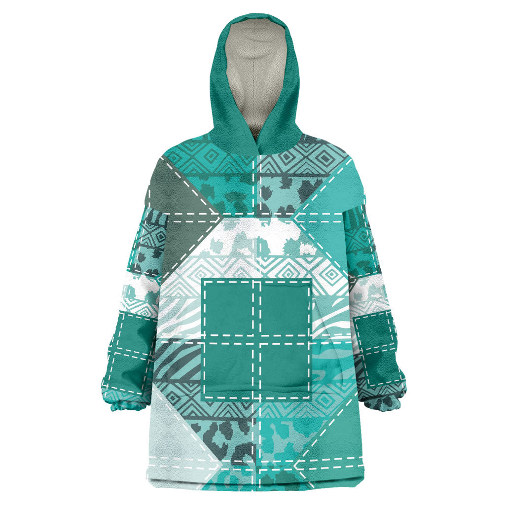 African American Quilt Inspired Wearable Blanket Hoodie Wild Animal Skin African Turquoise Tribal Elements