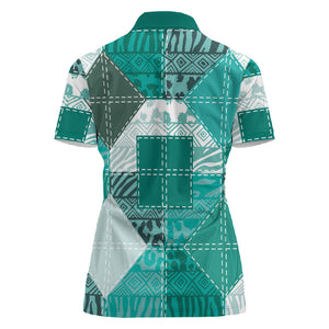 African American Quilt Inspired Women Polo Shirt Wild Animal Skin African Turquoise Tribal Elements