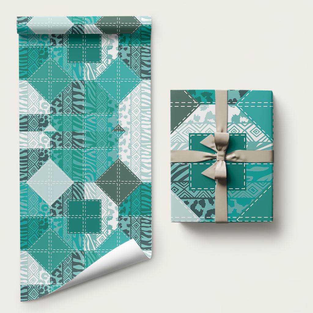 African American Quilt Inspired Wrapping Paper Wild Animal Skin African Turquoise Tribal Elements